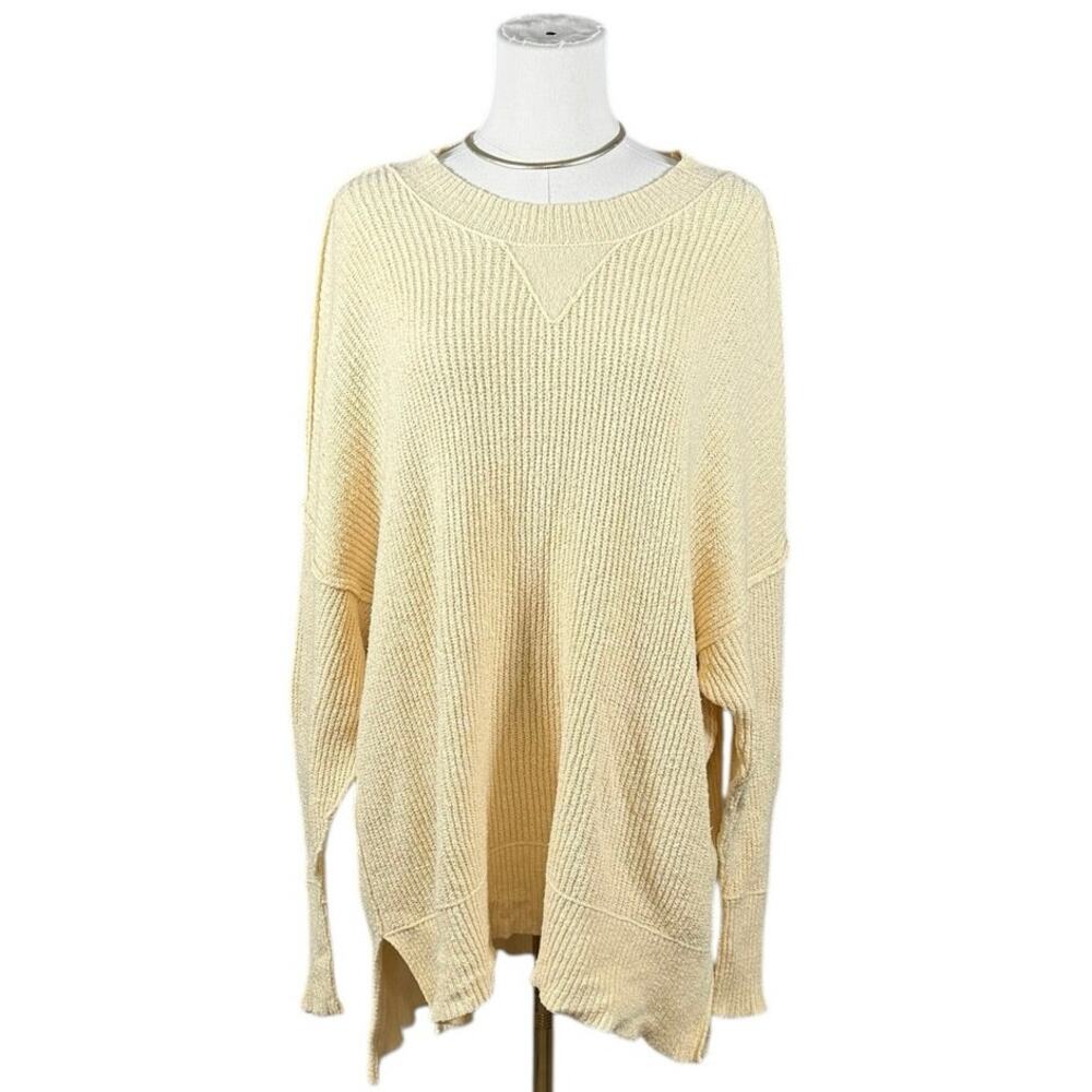Natural Reflections Sweater Butter Yellow Ribbed Knit Oversized Pullover Medium